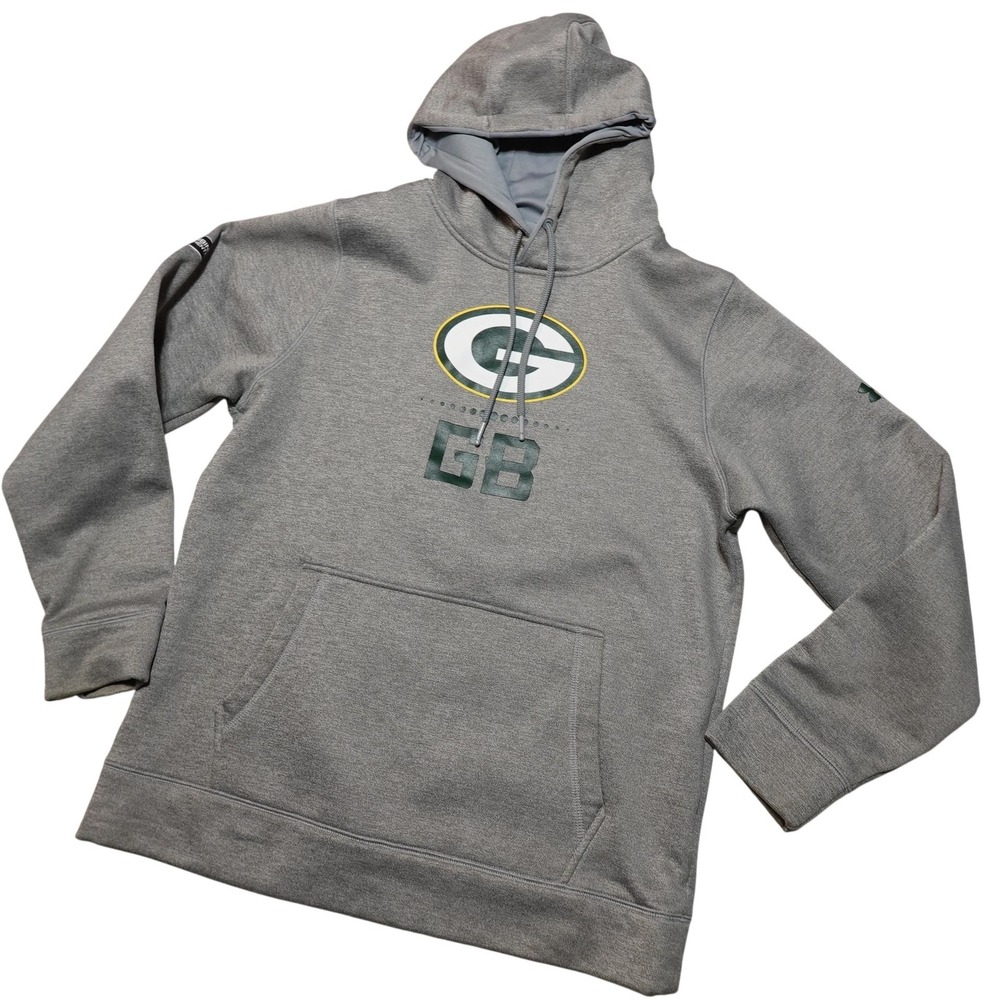 Green Bay Packers Hoodie Mens Medium Gray NFL Football Under Armour Sweatshirt